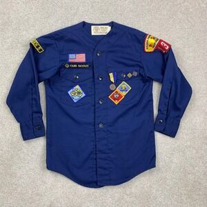 Boy Scouts of America Cub Scout Shirt Boys 11 Blue Vintage Patches Pins 136 CA